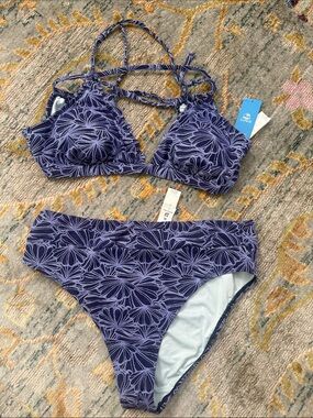 Cupshe Purple Floral Tie-Strap Bikini Set